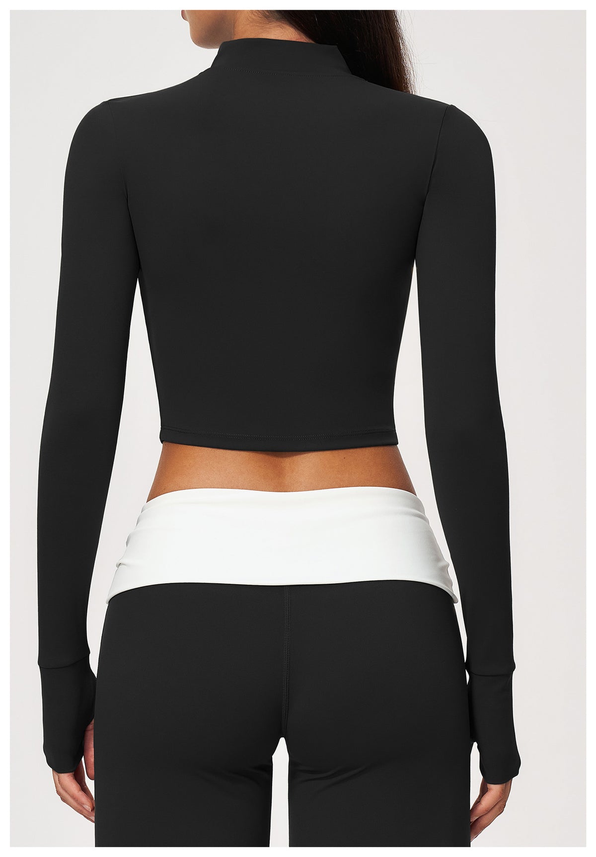 Women Stand Collar Full Zip Cropped Running Yoga Workout Jacket with Thumb Holes