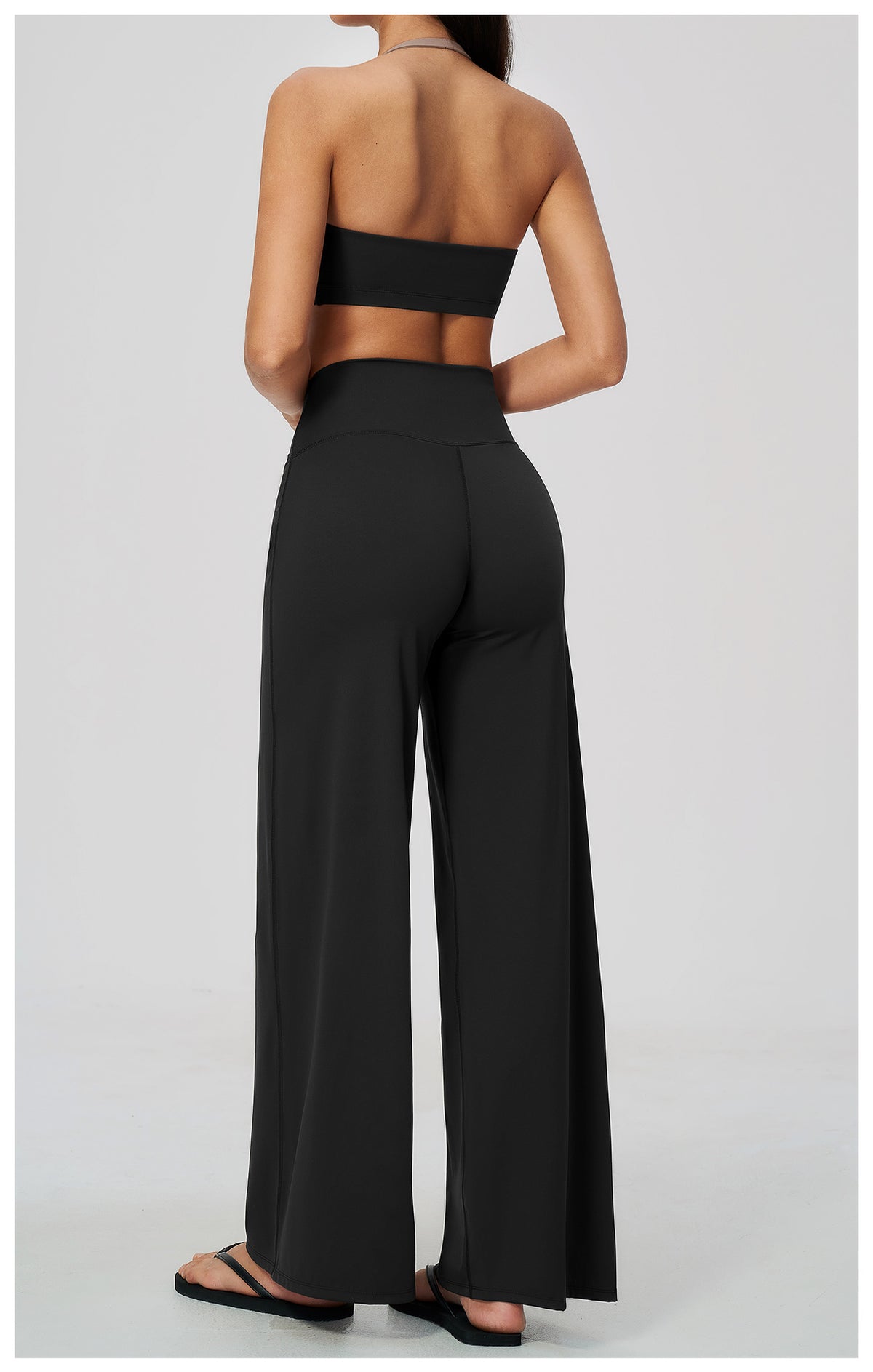 2 Piece Colorblock Halter Sports Bra and Cross Waist Wide Leg Yoga Pants Set
