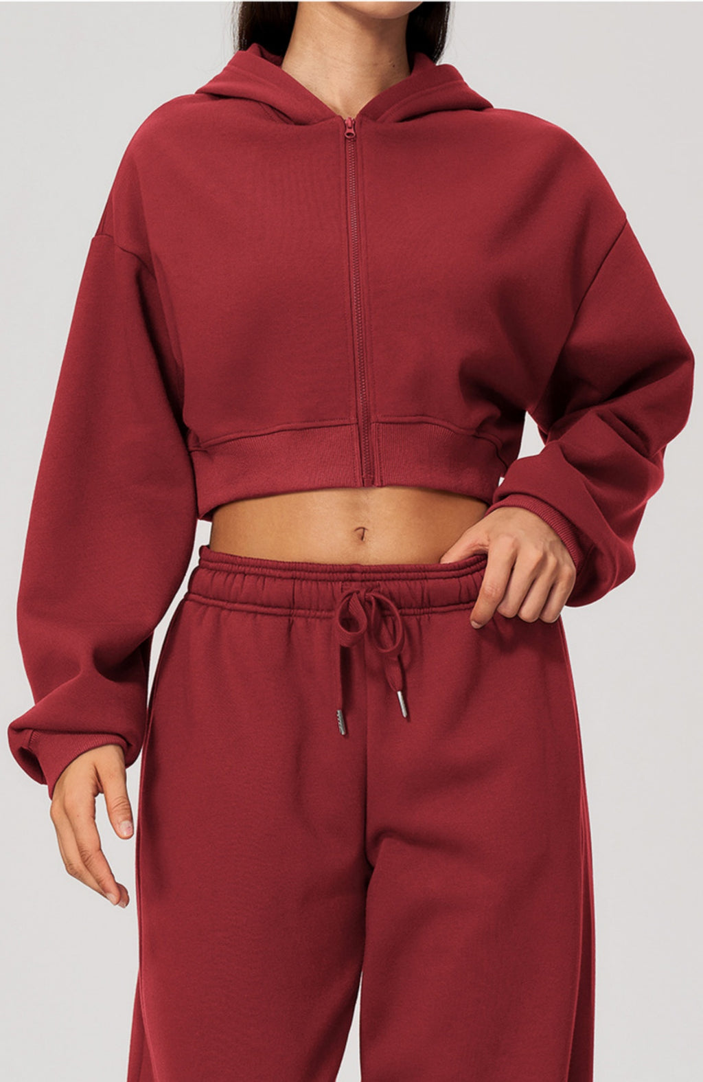 Women Fleece Lined Cropped Zip Up Hoodie Oversized Warm Hooded Jacket for Autumn Winter