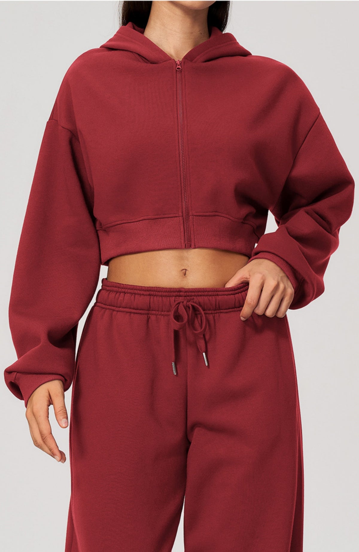 Women Fleece Lined Cropped Zip Up Hoodie Oversized Warm Hooded Jacket for Autumn Winter