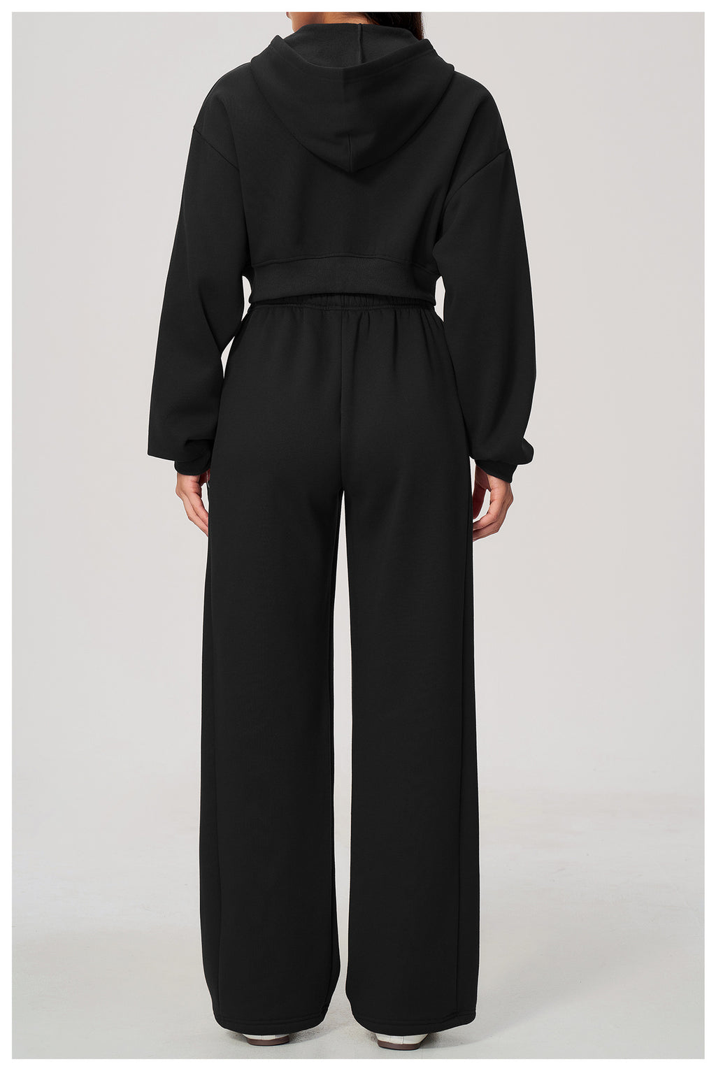 Women 2 Piece Fall Winter Tracksuits Fleece Lined Cropped Zip Up Hoodie and Drawstring Waist Wide Leg Sweatpants with Side Pockets