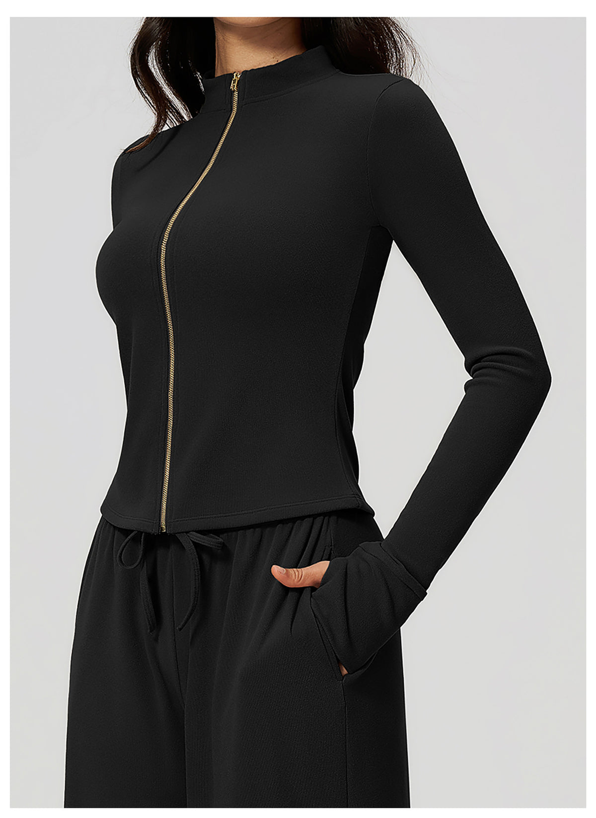 Women's Stand Collar Full Zip Yoga Jacket Thick Fleece Long Sleeve Fitness Sports Top Outdoor Running Training Jacket