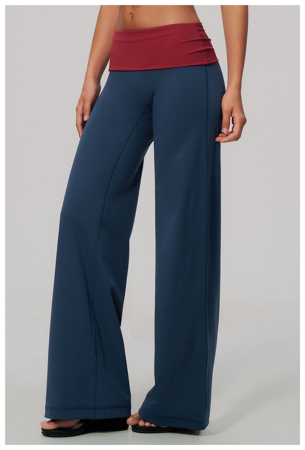 Women Colorblock Foldover Waist High-Rise Loose Wide Leg Yoga Pants