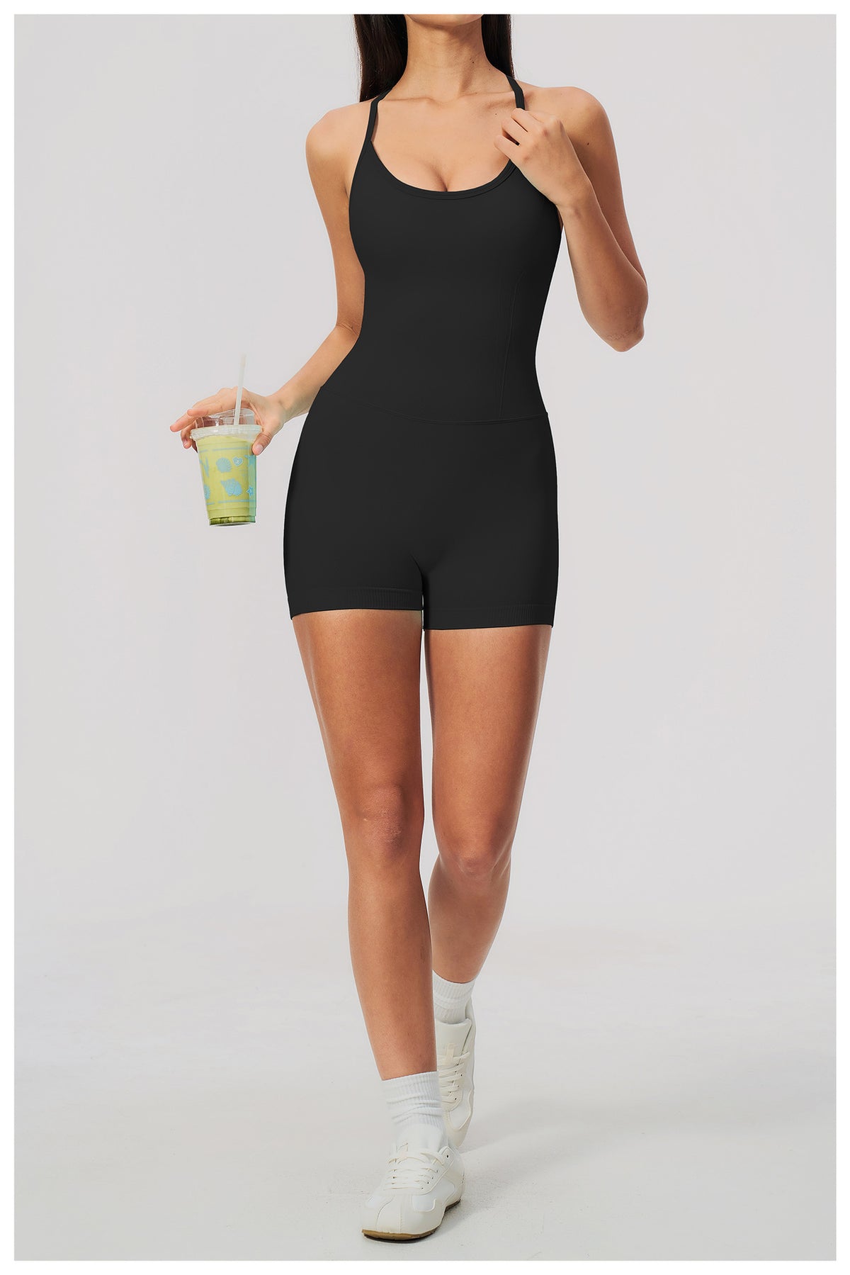 Women Seamless Yoga Romper Y-Back Spaghetti Strap Workout Bodysuit Tummy Control Butt Lifter Short Jumpsuit for Gym Fitness