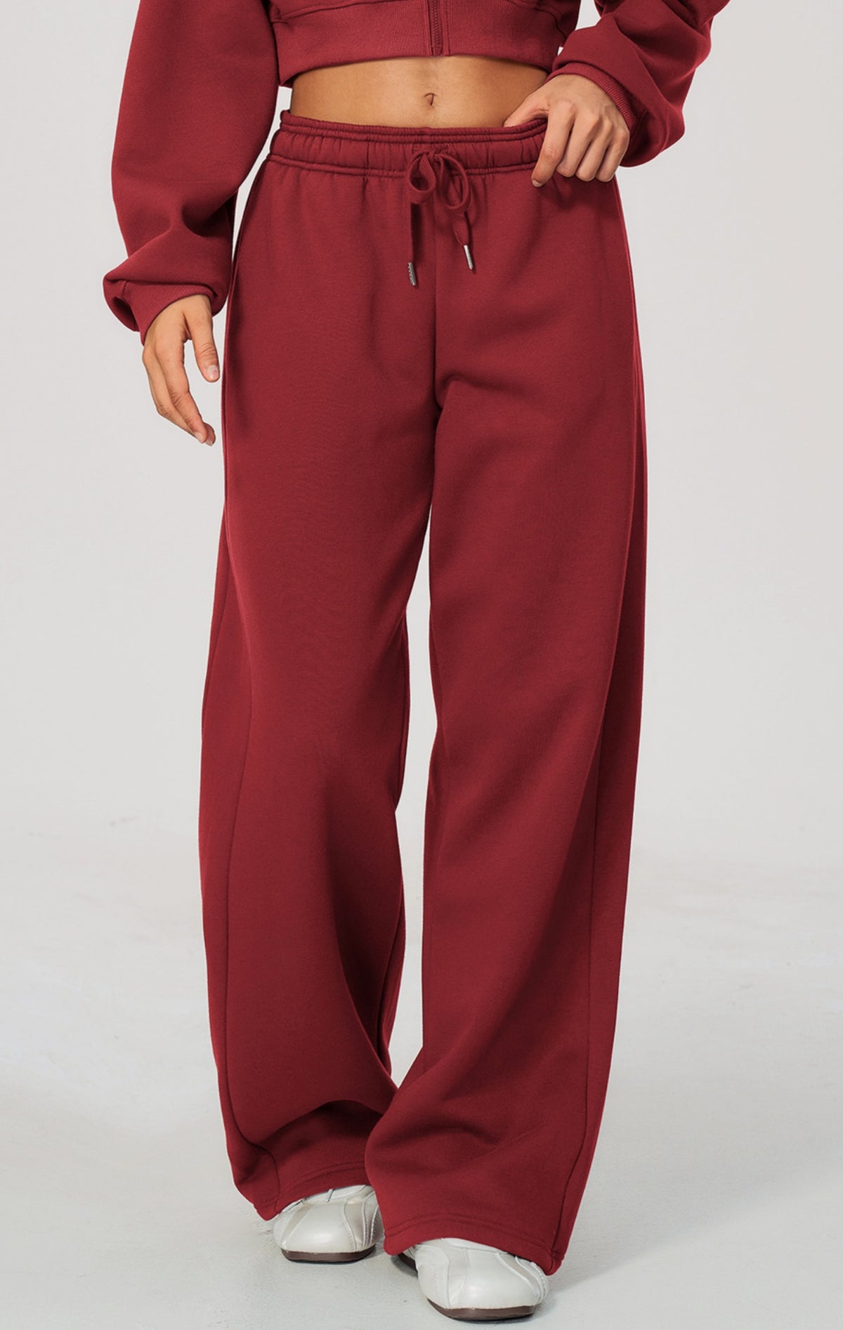 Women Fleece Lined Wide Leg Sweatpants Warm Casual Pants with Side Pockets for Autumn Winter