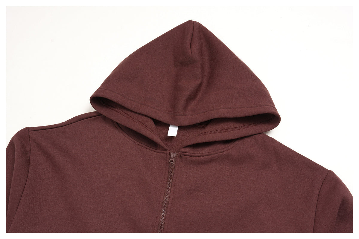Women 2 Piece Fall Winter Tracksuits Fleece Lined Full Zip Oversized Hooded Jacket and Drawstring Waist Loose Sweat Shorts with Pocket
