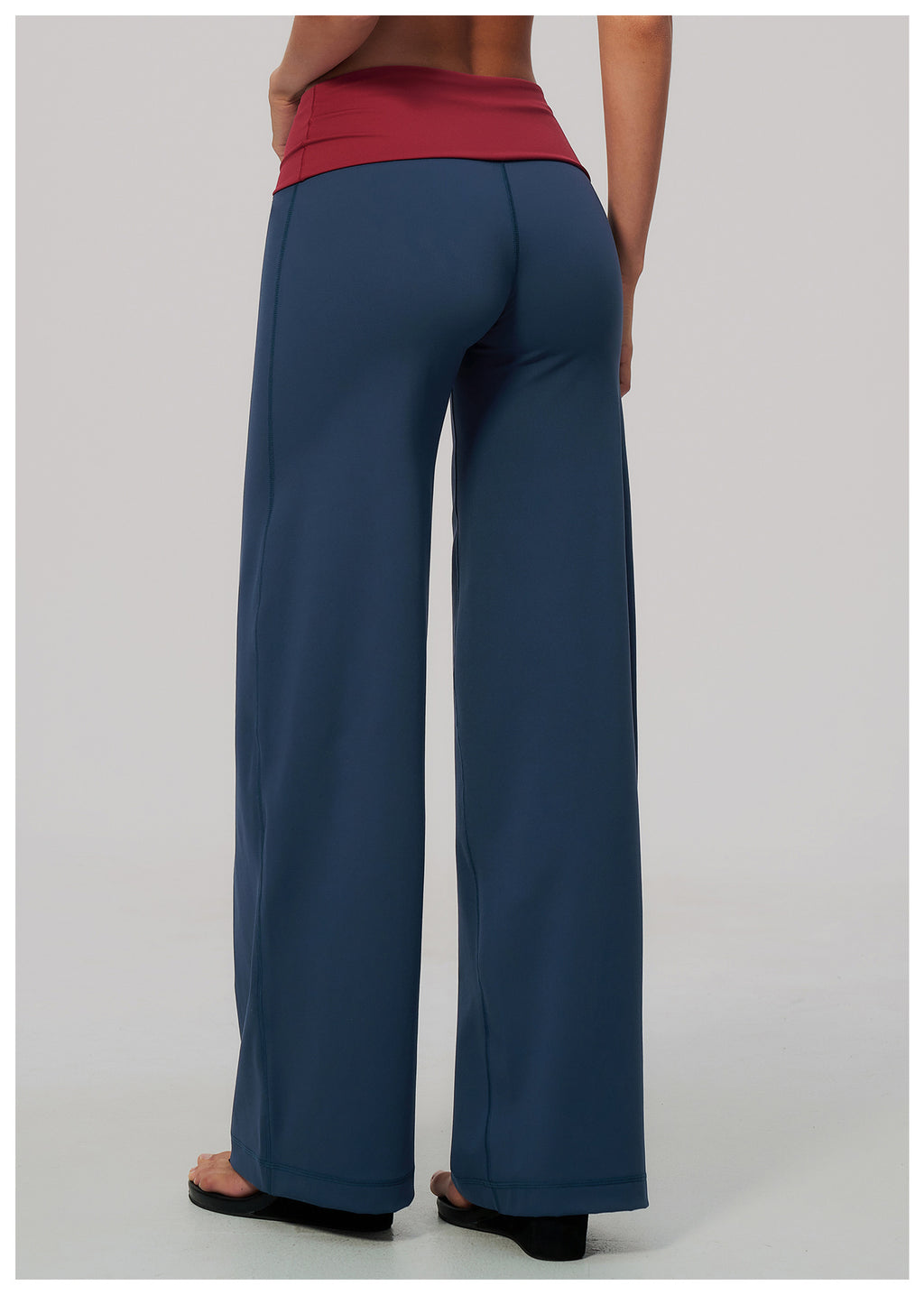 Women Colorblock Foldover Waist High-Rise Loose Wide Leg Yoga Pants