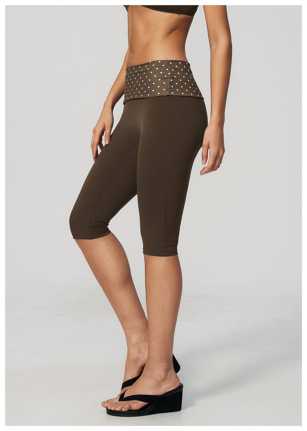 Women Fold Over Striped Waist Capri Yoga Pants High Waist Workout Capris Leggings