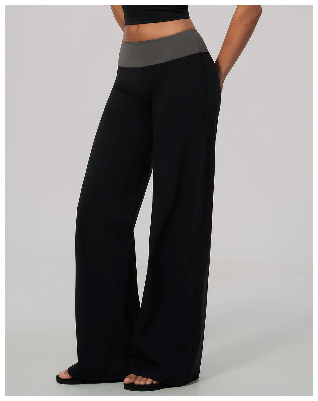 Women Color Block Brushed High Waist Wide Leg Yoga Pants