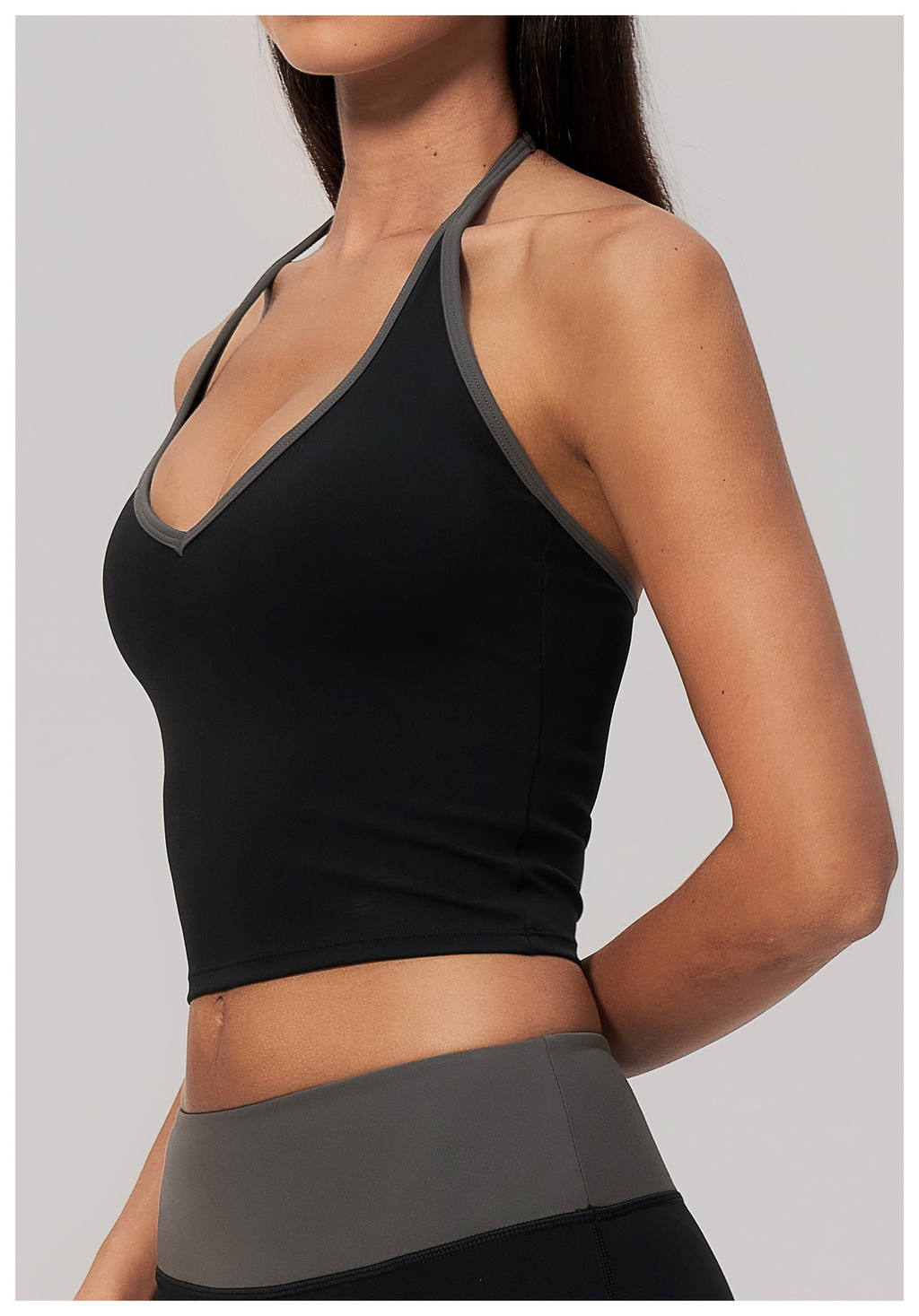 Women ColorBlock V Neck Halter Crop Yoga Tank Top Built in Bra