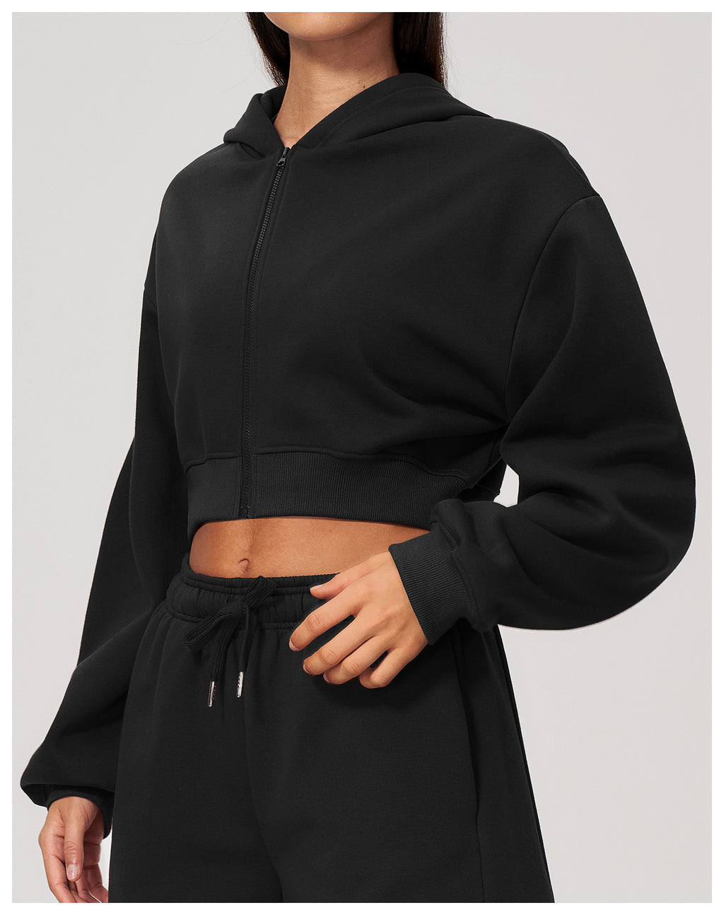 Women Fleece Lined Cropped Zip Up Hoodie Oversized Warm Hooded Jacket for Autumn Winter