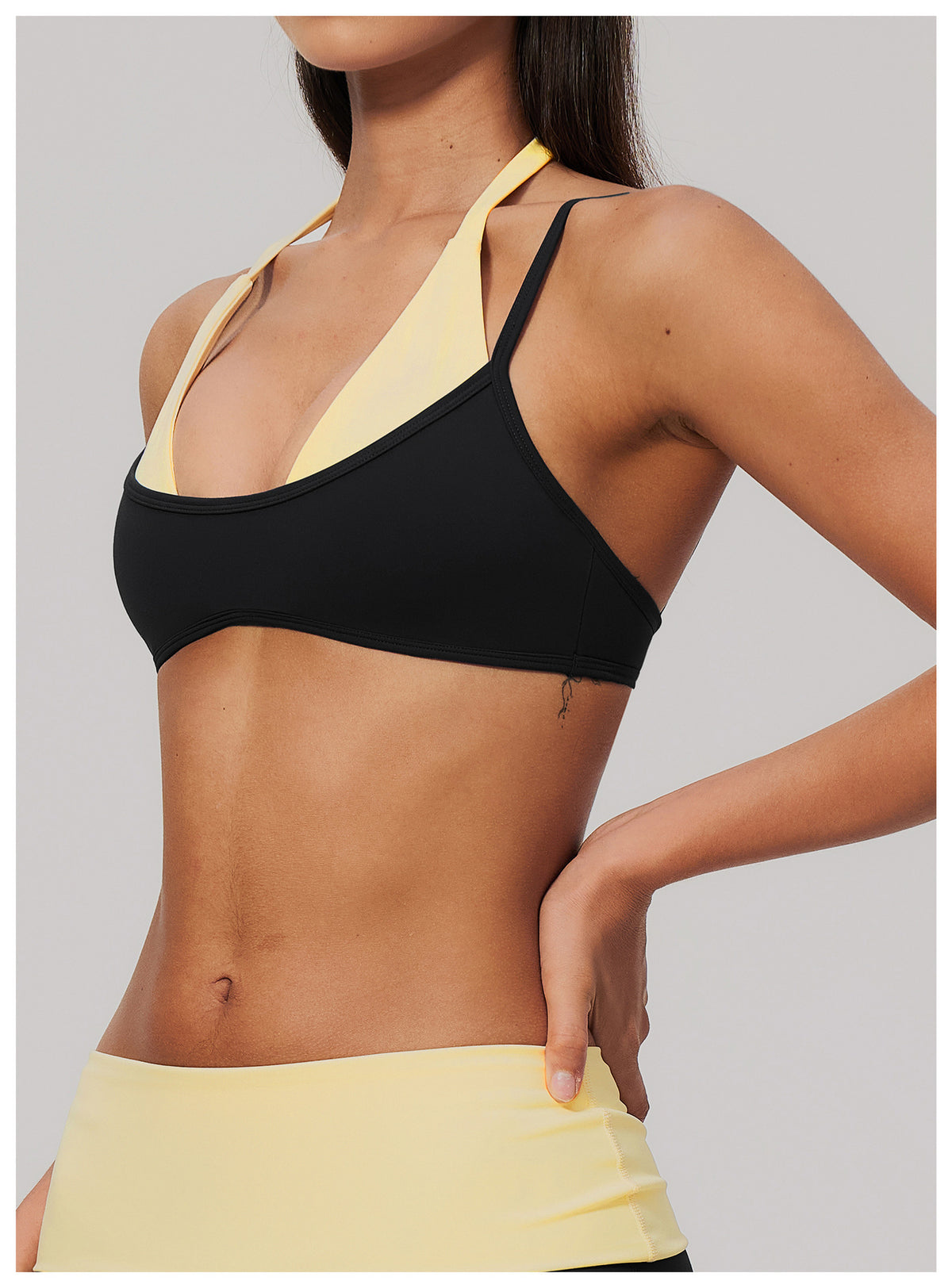 Women Colorblock Double Strap Halter Sports Bra
