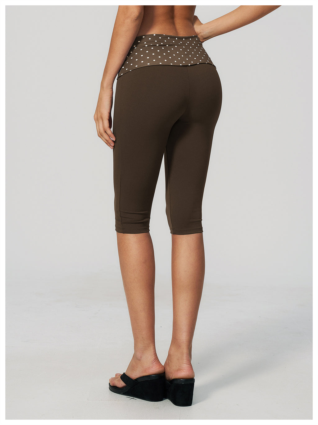 Women Fold Over Striped Waist Capri Yoga Pants High Waist Workout Capris Leggings