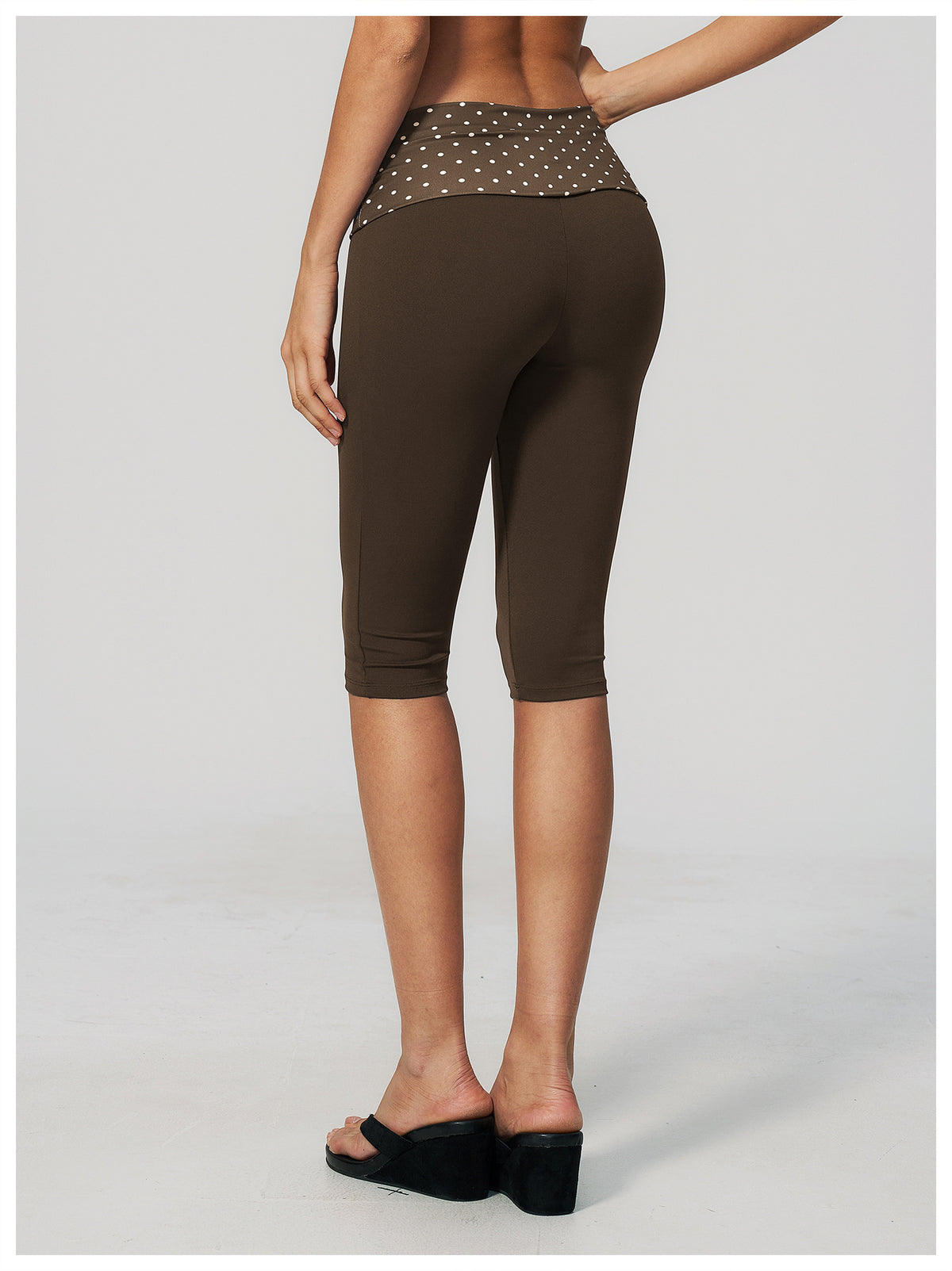 Women Fold Over Striped Waist Capri Yoga Pants High Waist Workout Capris Leggings