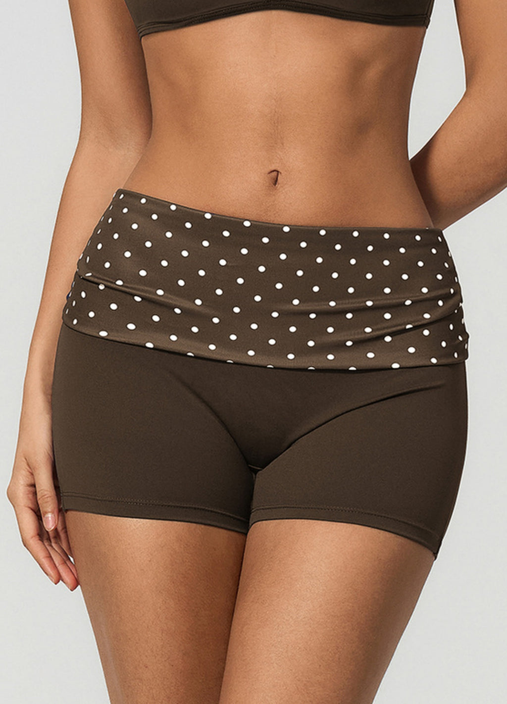 Women Fold Over Striped Waist Yoga Shorts High Waist Tight Workout Biker Shorts