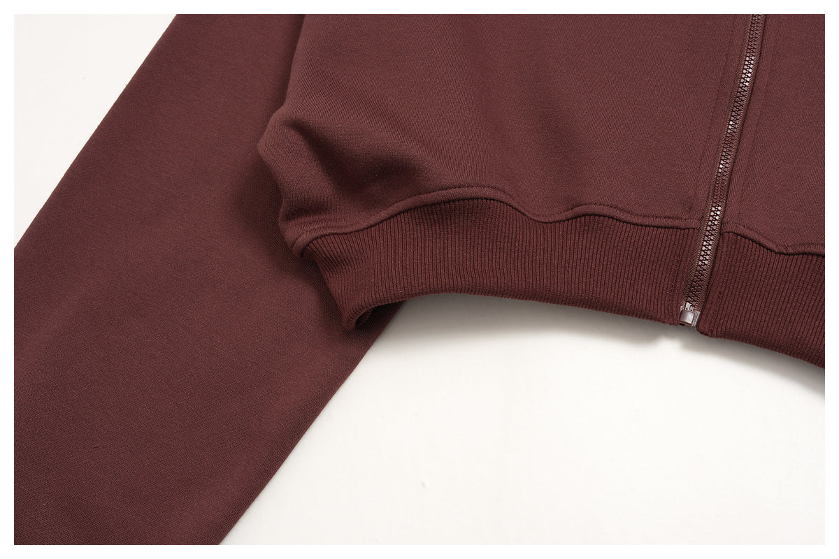 Women 2 Piece Fall Winter Tracksuits Fleece Lined Cropped Zip Up Hoodie and Drawstring Waist Loose Sweat Shorts with Side Pockets