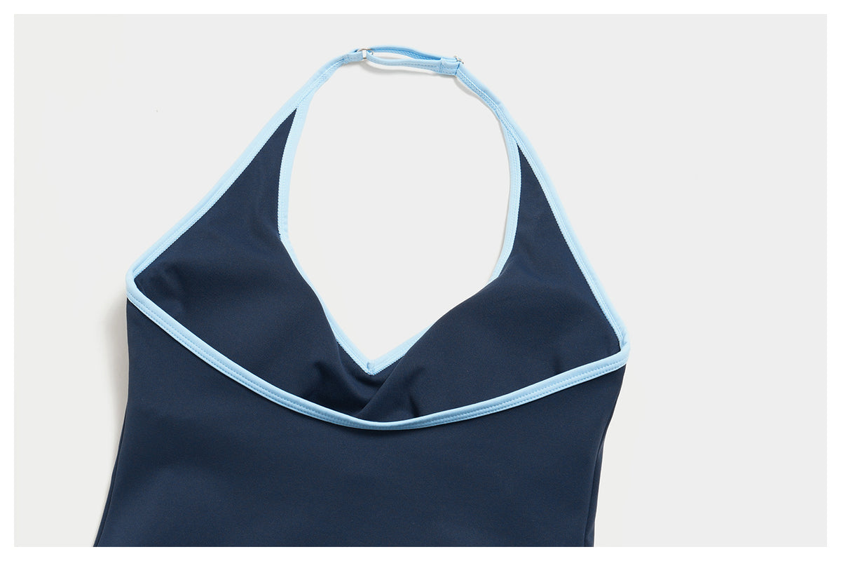 Women Two Piece Color Block Halter Yoga Set V Neck Crop Workout Top Wide Leg Yoga Pants