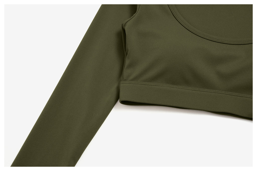 2 Piece Set Women U Neck Long Sleeve Short Workout Top with Removable Padded and High Waist Loose Casual Sports Wide Leg Pants