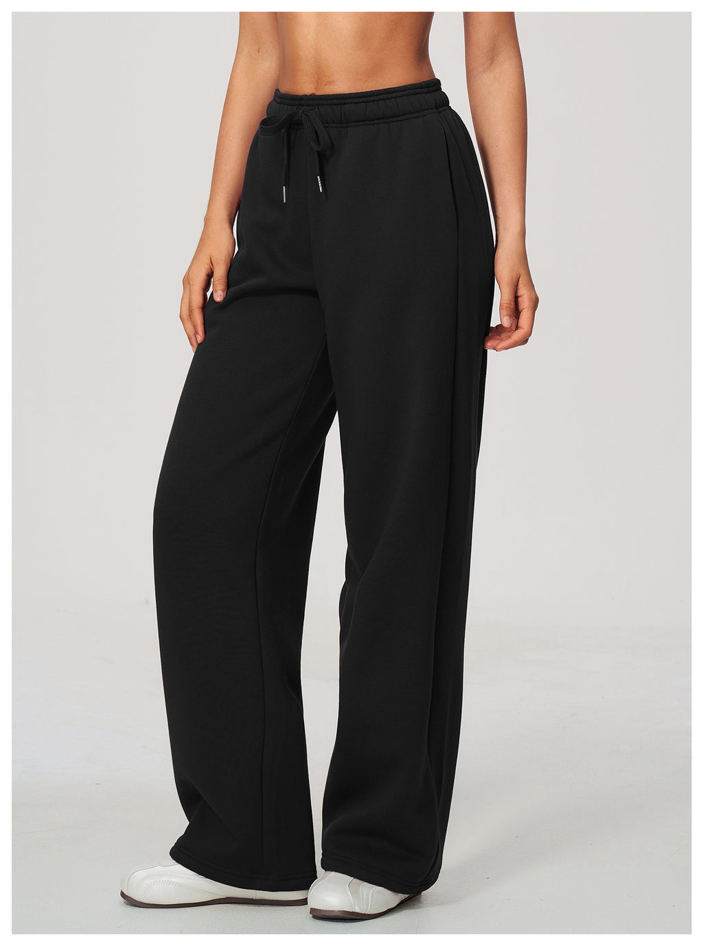 Women Fleece Lined Wide Leg Sweatpants Warm Casual Pants with Side Pockets for Autumn Winter