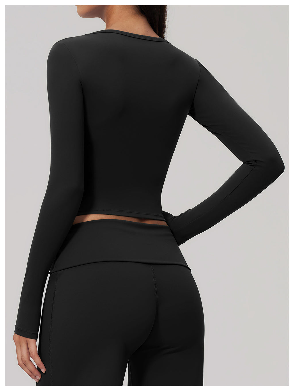 Women U Neck Long Sleeve Crop Yoga Top with Removable Padded