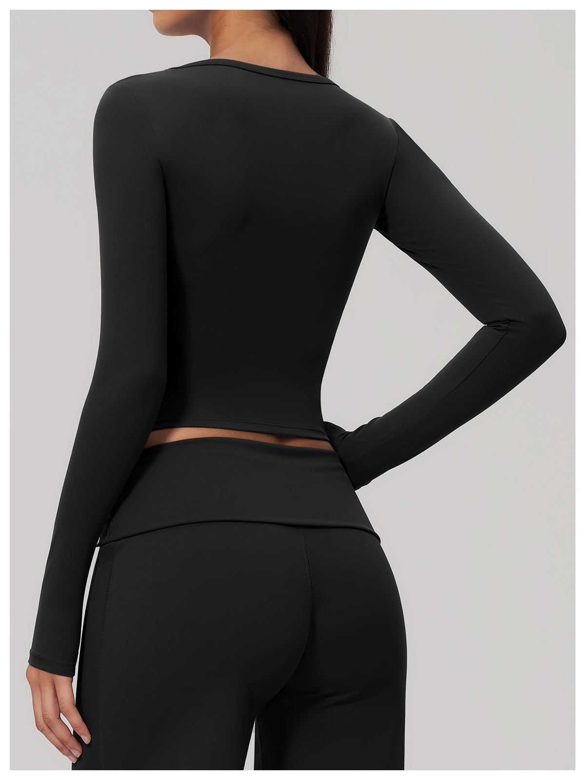 Women U Neck Long Sleeve Crop Yoga Top with Removable Padded