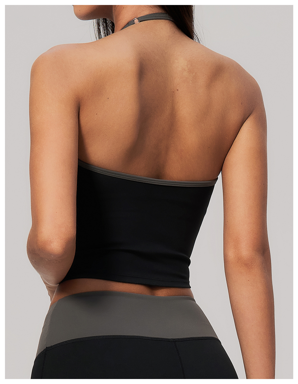 Women ColorBlock V Neck Halter Crop Yoga Tank Top Built in Bra