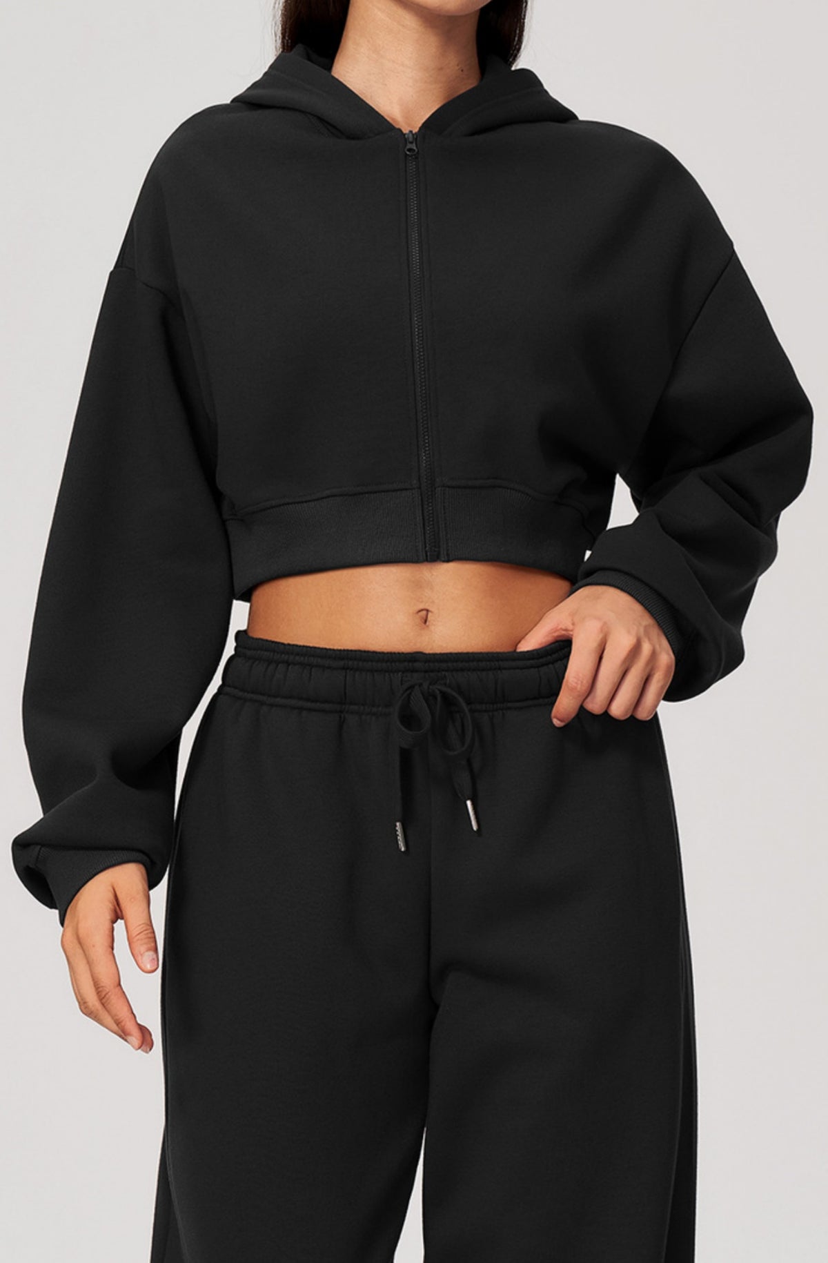 Women Fleece Lined Cropped Zip Up Hoodie Oversized Warm Hooded Jacket for Autumn Winter