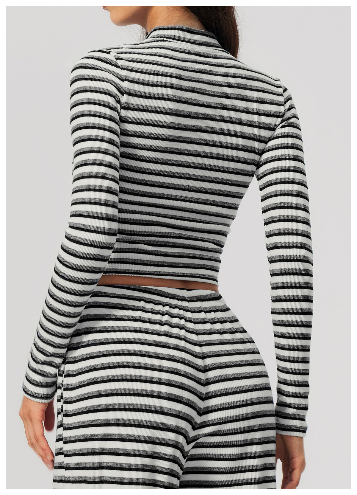 Women Ribbed Striped Stand Collar Long Sleeve Cropped Yoga Sports Zip up Jacket