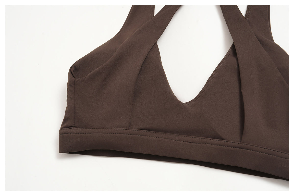2 Piece Deep V-Neck Sports Bra and Cross Waist Yoga Leggings Set
