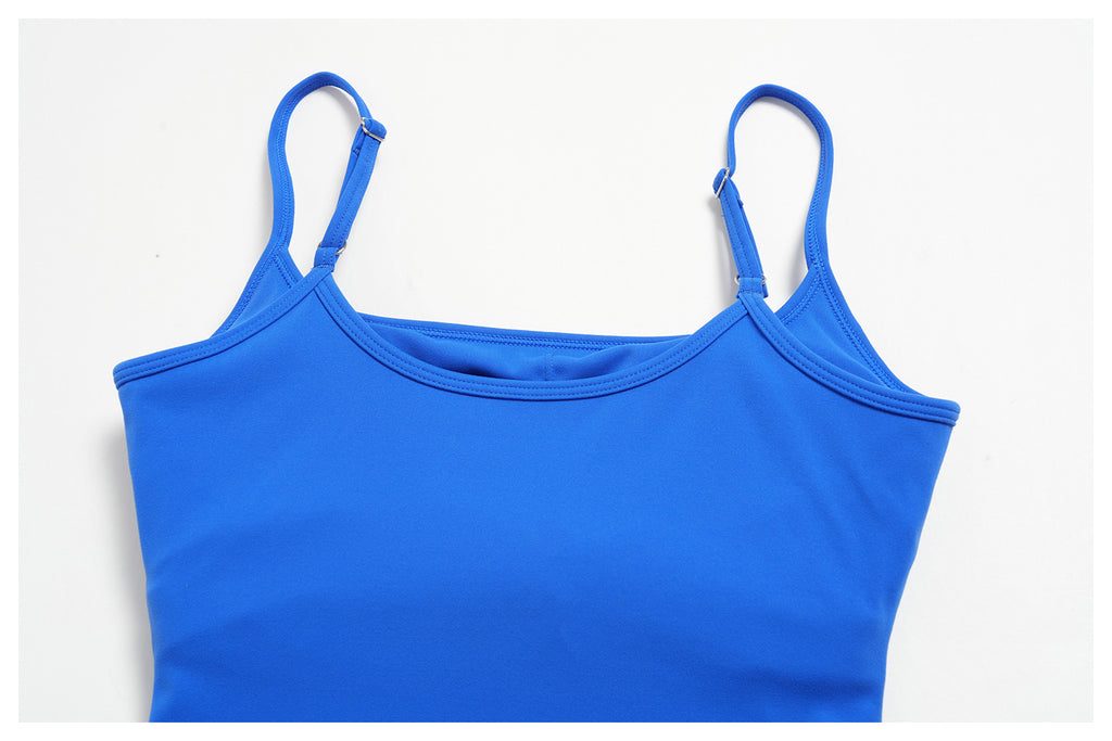 Women Square Neck Adjustable Strap Ruched Slim Fit Workout Yoga Vest with Chest Pad