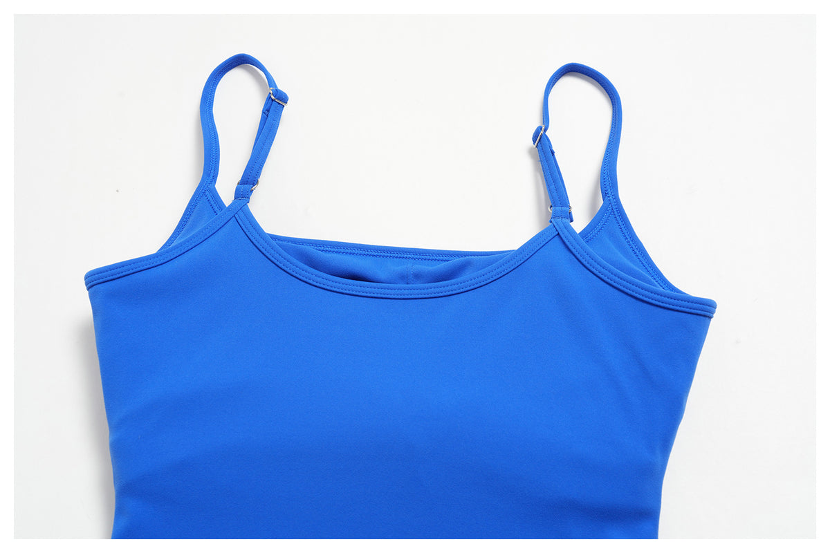 Women Square Neck Adjustable Strap Ruched Slim Fit Workout Yoga Vest with Chest Pad