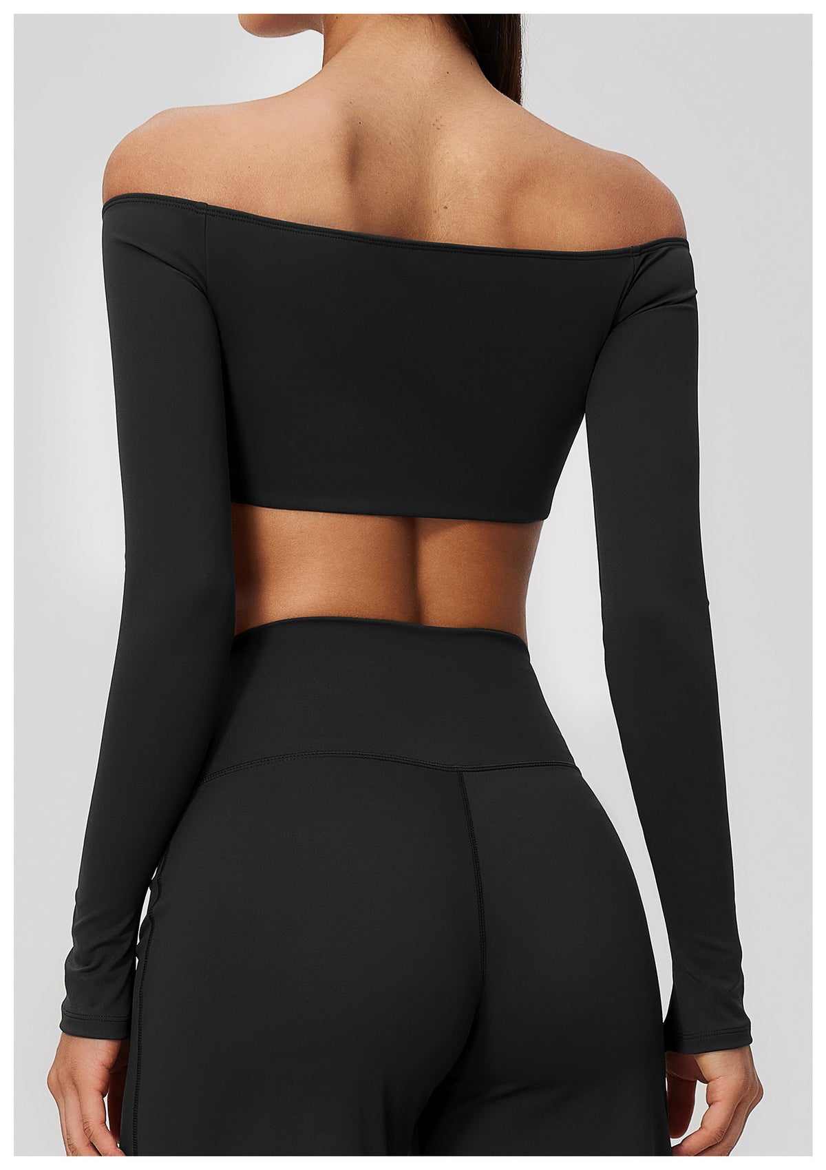 Women Off Shoulder Cropped Long Sleeve Sports Top with Chest Pads