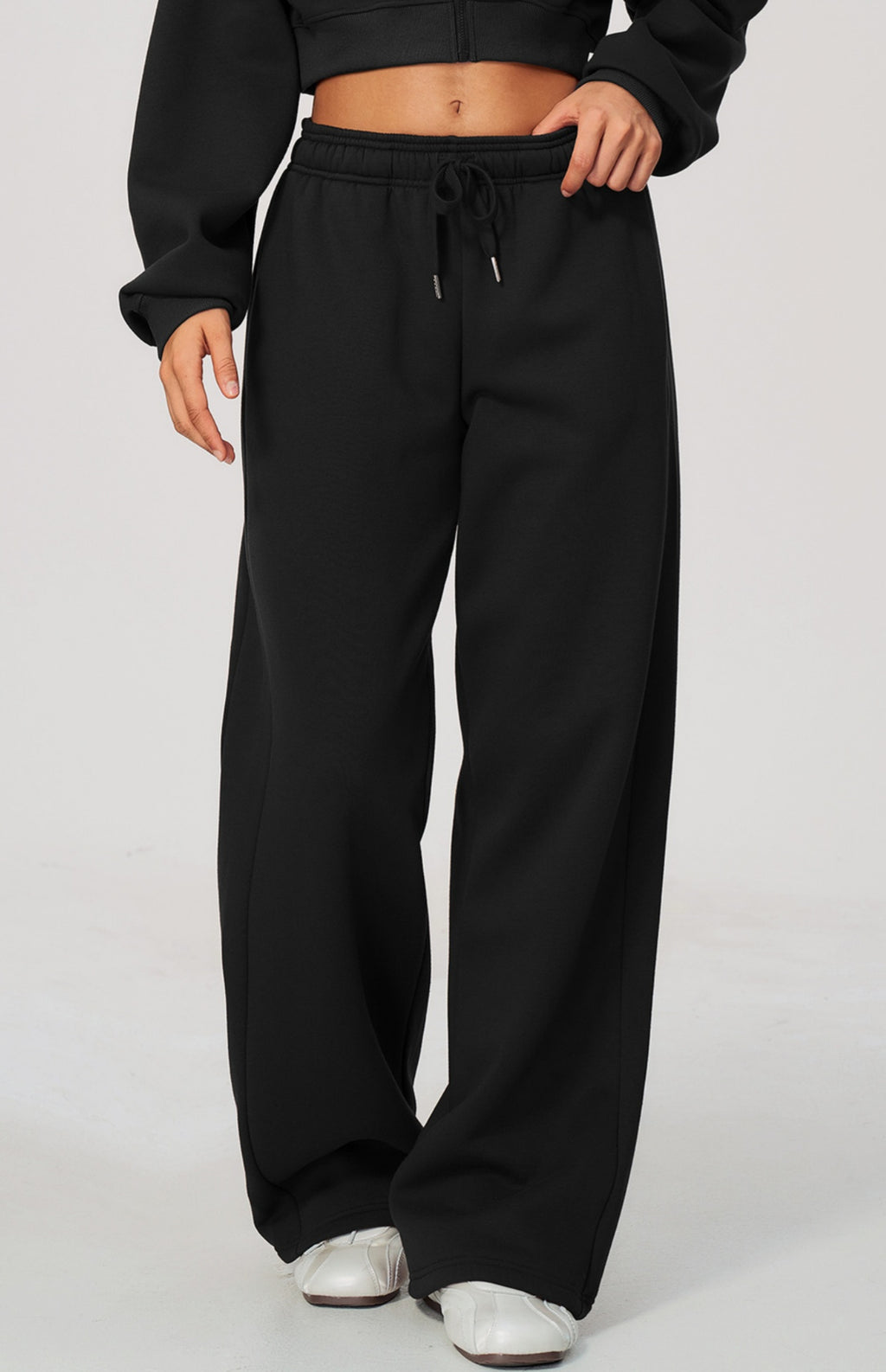 Women Fleece Lined Wide Leg Sweatpants Warm Casual Pants with Side Pockets for Autumn Winter