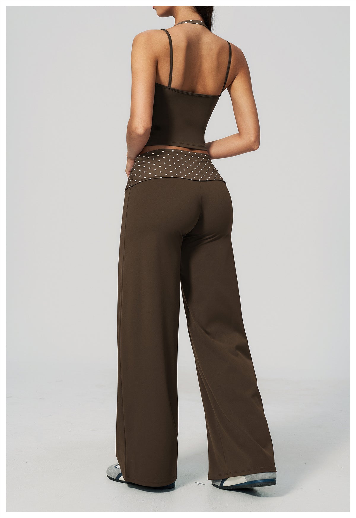 Women 2 Piece Yoga Set Halter Fake Two Piece Yoga Vest and Fold Over Striped Waist Wide Leg Workout Pants