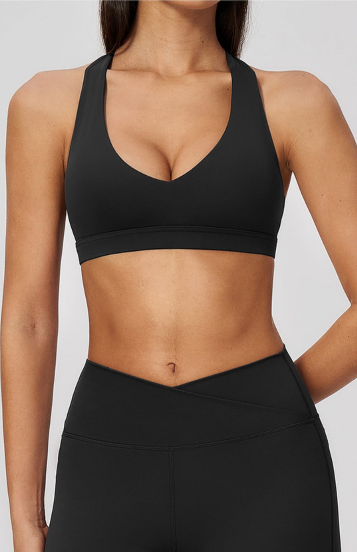 Women Deep V-Neck Keyhole Back Sports Bra