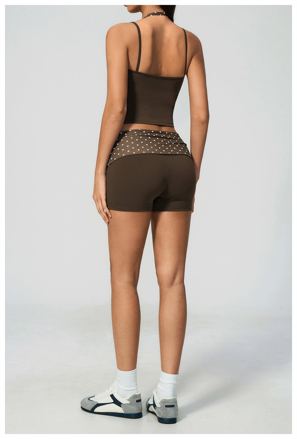 Women 2 Piece Yoga Set Halter Fake Two Piece Yoga Vest and Fold Over Striped Waist Biker Shorts