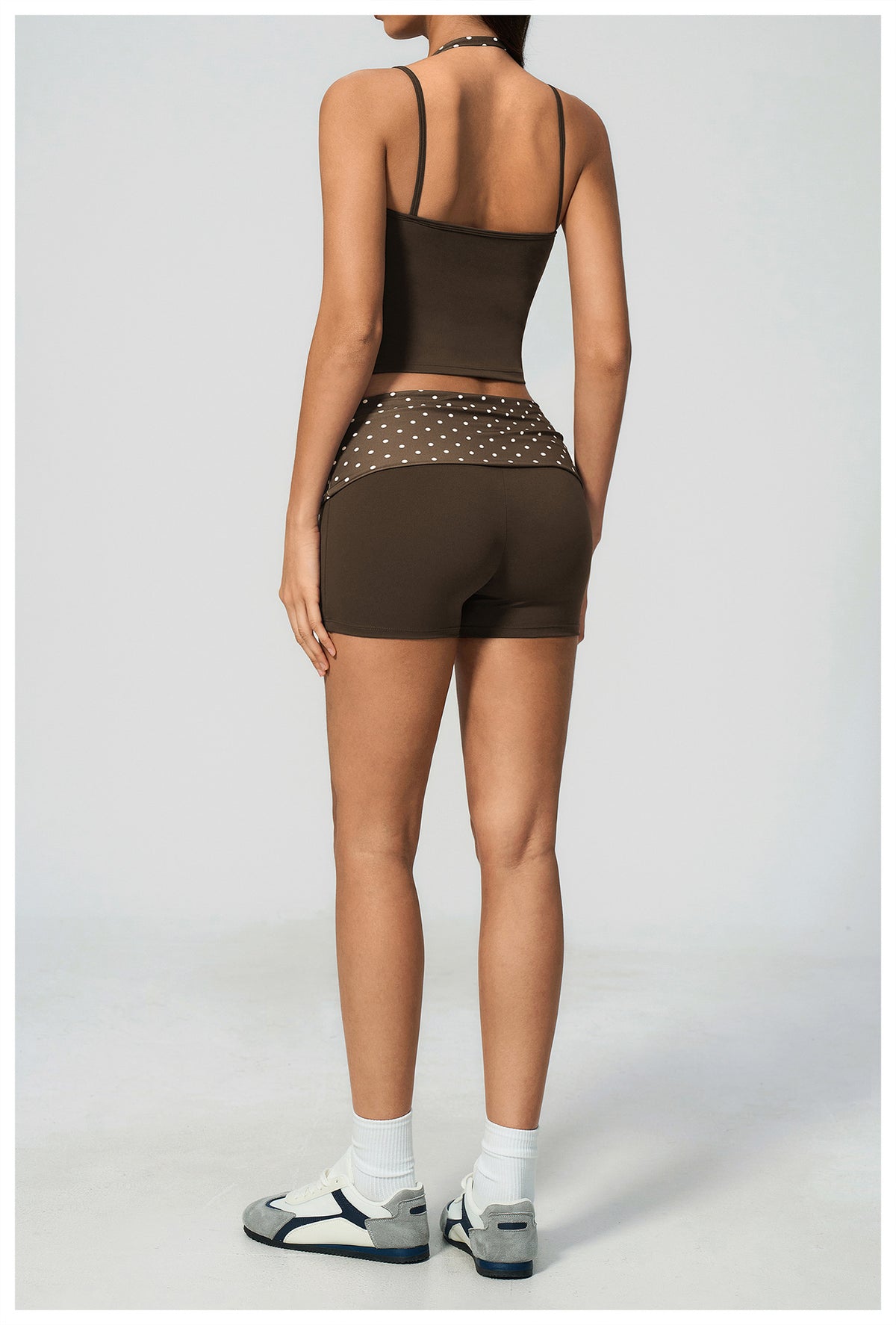 Women 2 Piece Yoga Set Halter Fake Two Piece Yoga Vest and Fold Over Striped Waist Biker Shorts
