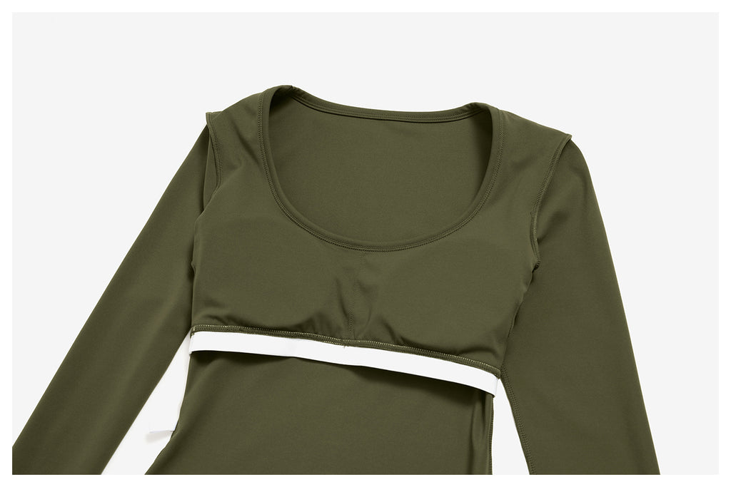 2 Piece Activewear Set U Neck Long Sleeve Crop Yoga Top with Removable Padded and High Waist Wide Leg Yoga Pants