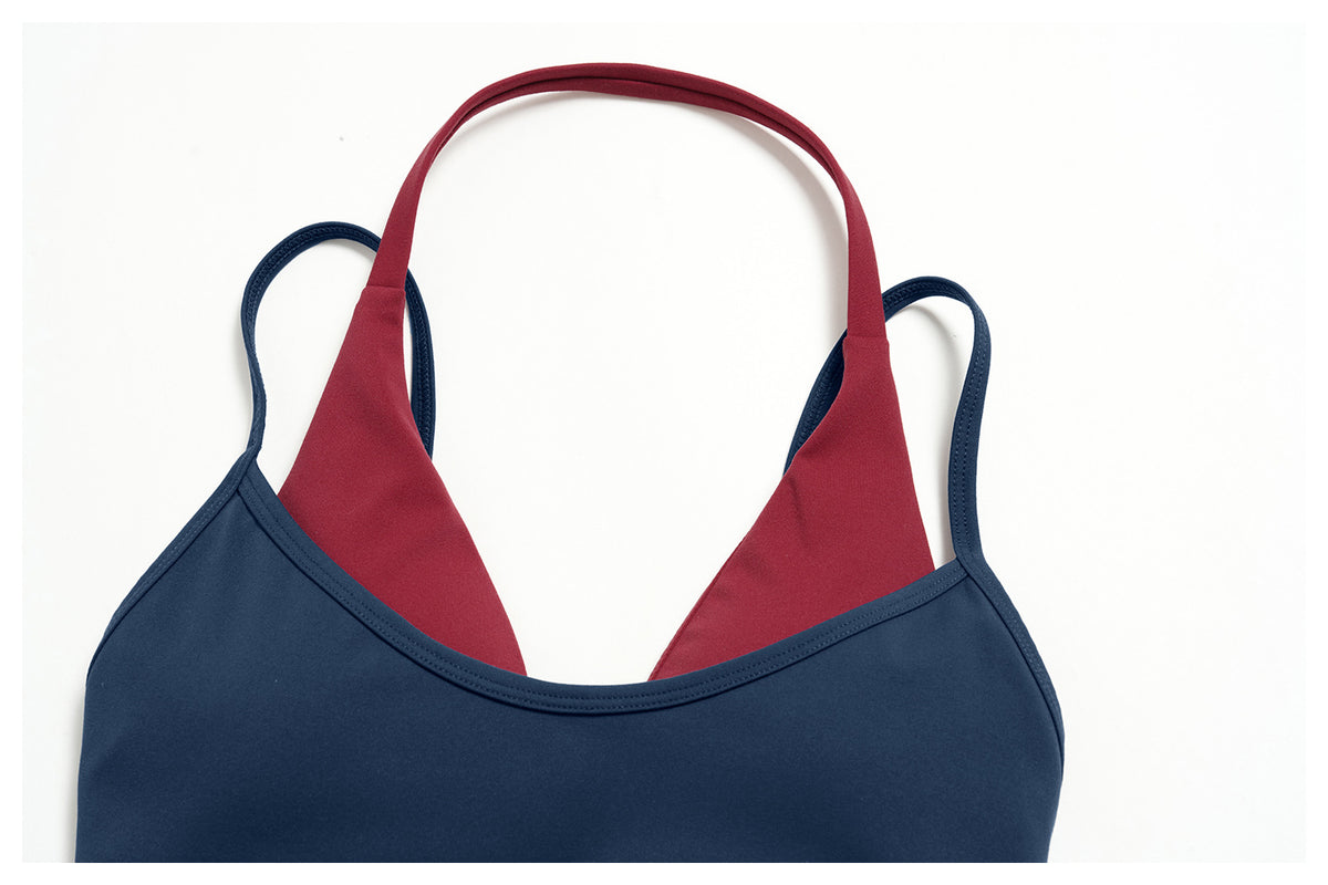 Women Colorblock Double Strap Halter Sports Bra
