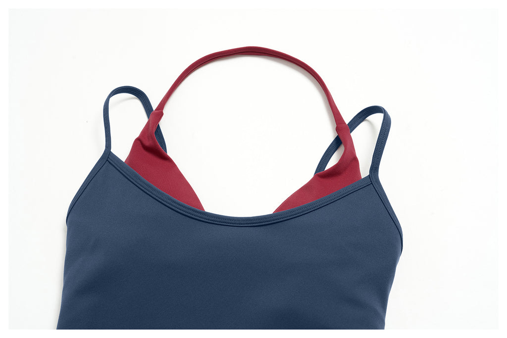Women Colorblock Double Strap Halter Yoga Vest