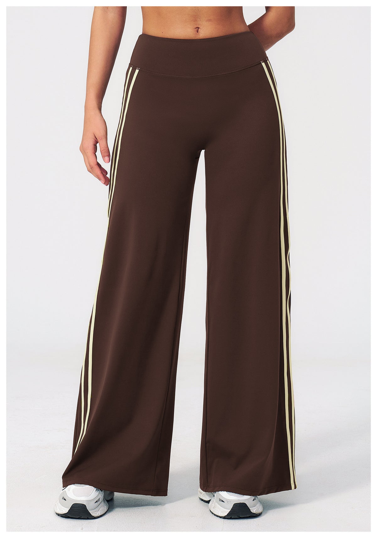 Women Contrast Side Stripe Fitness Gym Wide Leg Pants