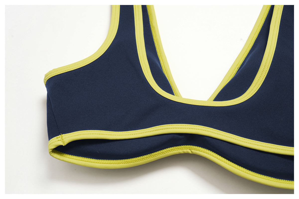 Women Contrast Color V Neck U Back Sports Bra