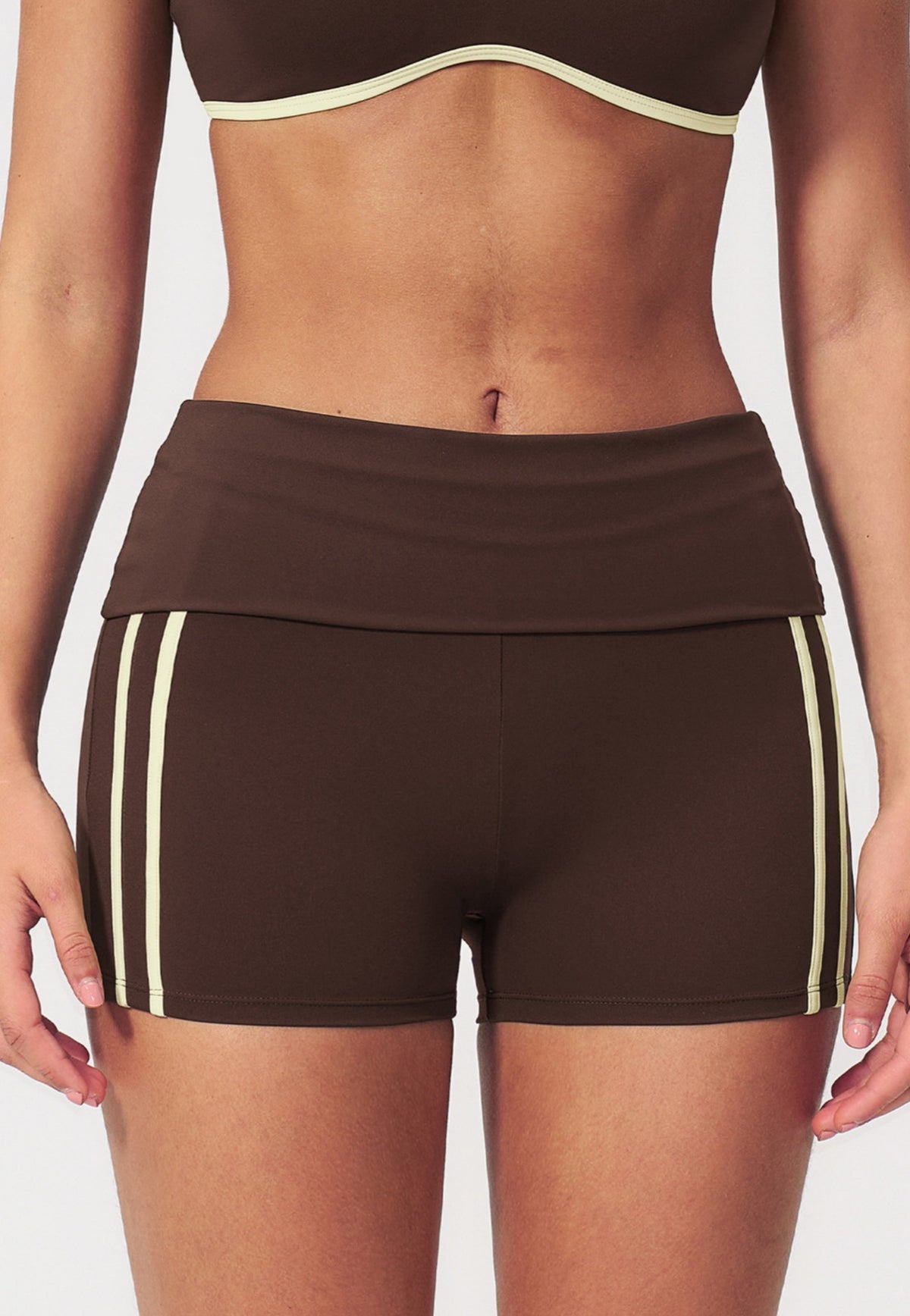 Women Fold Over Waist Contrast Side Stripe Yoga Shorts