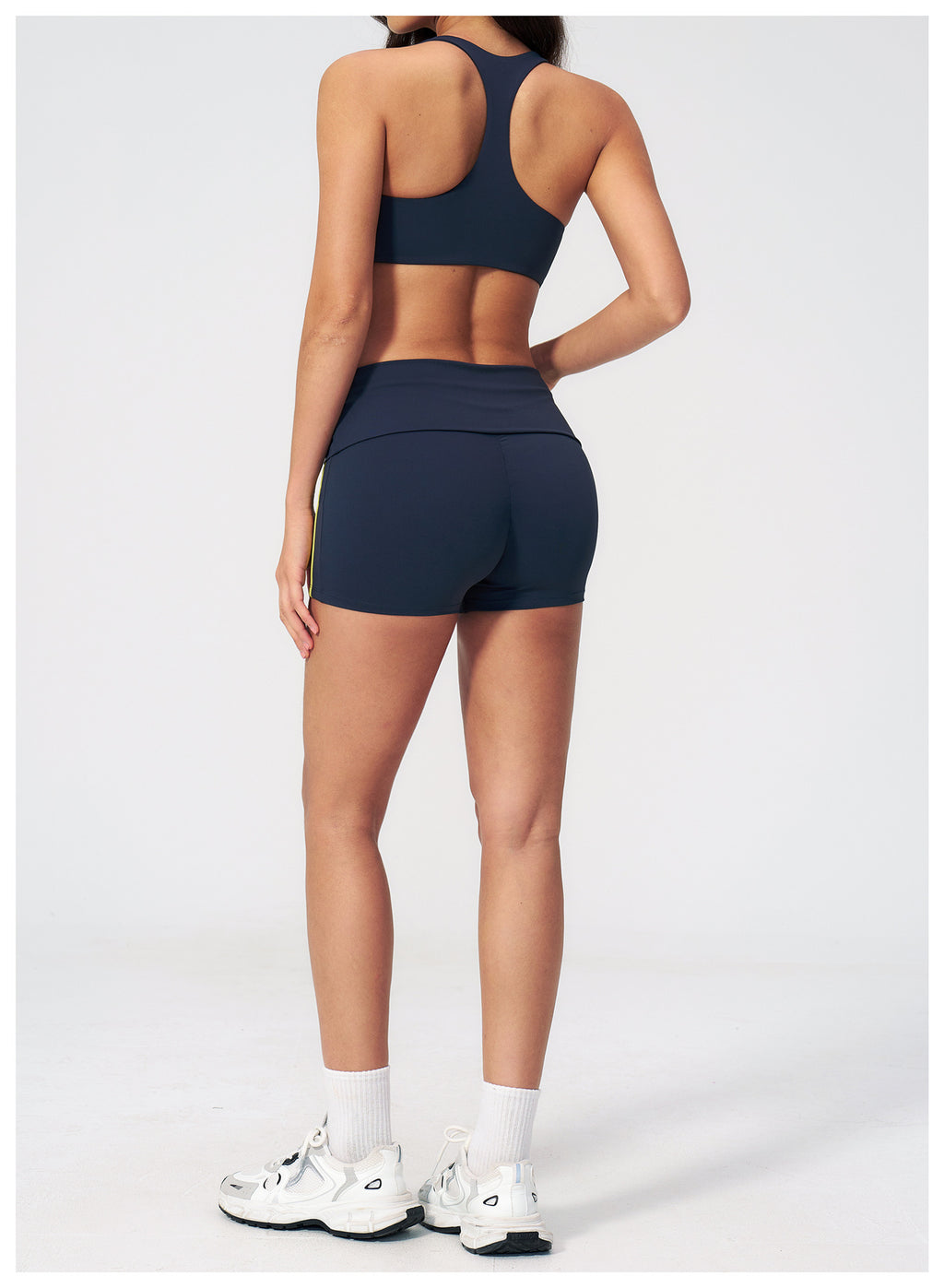 2 PCS Workout Set Women Racerback High Support Sports Bra and Fold Over Waist Running Shorts