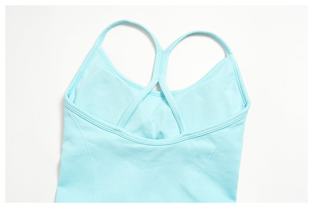 Women Seamless Yoga Romper Y-Back Spaghetti Strap Workout Bodysuit Tummy Control Butt Lifter Short Jumpsuit for Gym Fitness