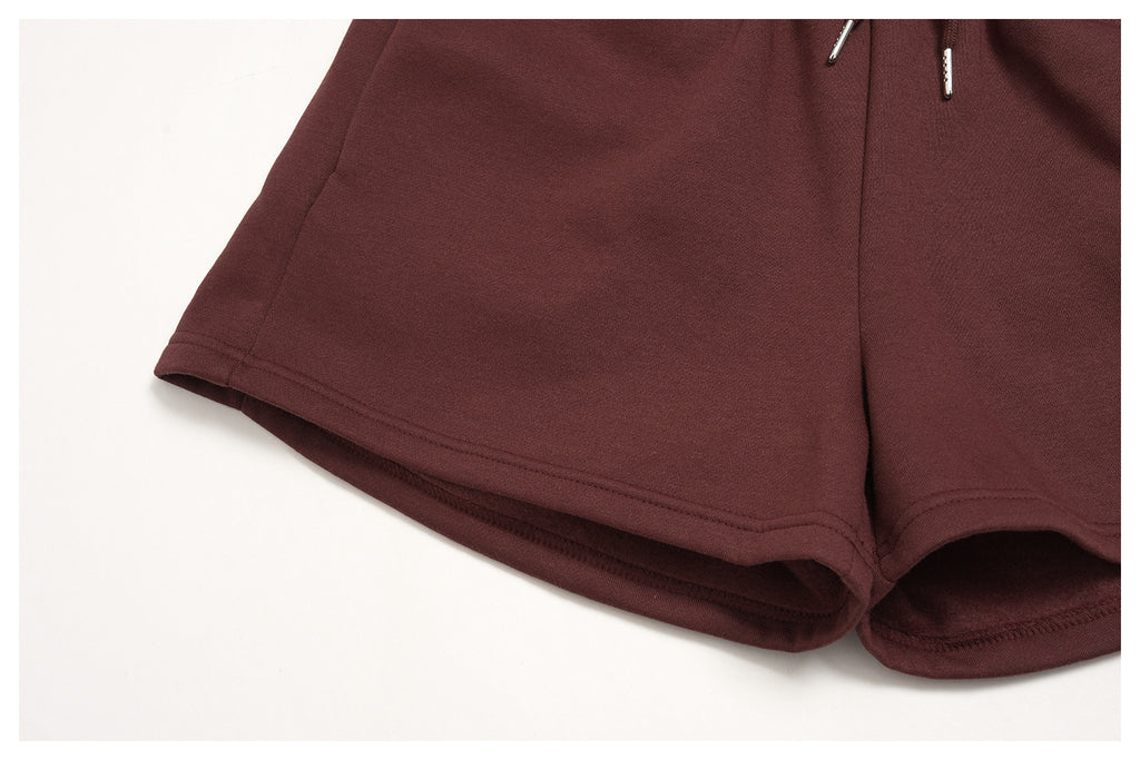 Women 2 Piece Fall Winter Tracksuits Fleece Lined Full Zip Oversized Hooded Jacket and Drawstring Waist Loose Sweat Shorts with Pocket