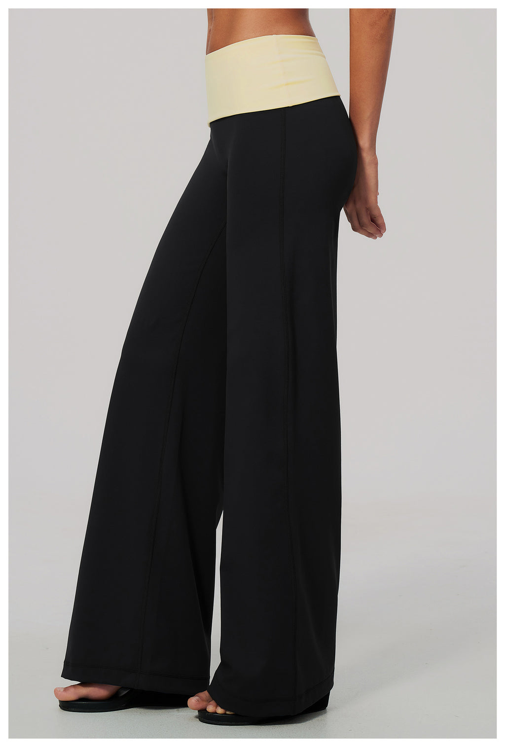 Women Colorblock Foldover Waist High-Rise Loose Wide Leg Yoga Pants