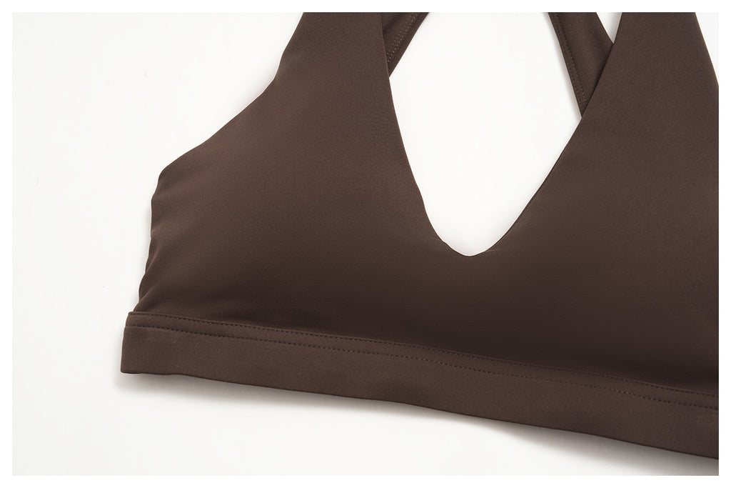 Women Deep V-Neck Keyhole Back Sports Bra