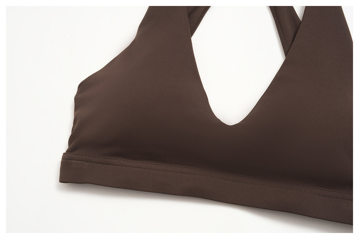 Women Deep V-Neck Keyhole Back Sports Bra