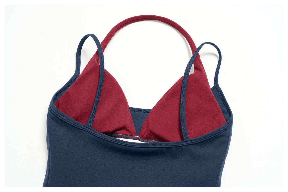 Women Colorblock Double Strap Halter Yoga Vest